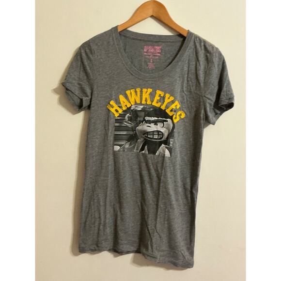 Pink Victoria's Secret L with 5th & Ocean Colleciate “HAWKEYES" T-Shirt gray - Picture 1 of 10